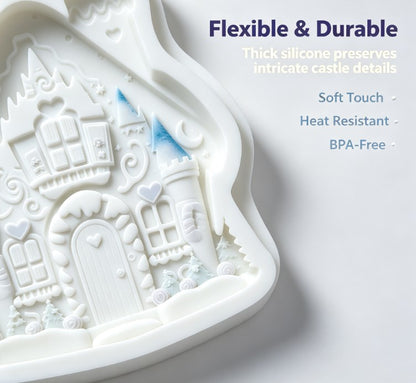 3D Fairy Tale Gingerbread House Silicone Mold - Whimsical Winter Cottage & Castle Mold for Handmade Soap, Chocolate, Candle, Resin, Cake Decorating & Holiday DIY Crafts