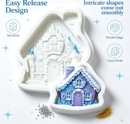 3D Fairy Tale Gingerbread House Silicone Mold - Whimsical Winter Cottage & Castle Mold for Handmade Soap, Chocolate, Candle, Resin, Cake Decorating & Holiday DIY Crafts