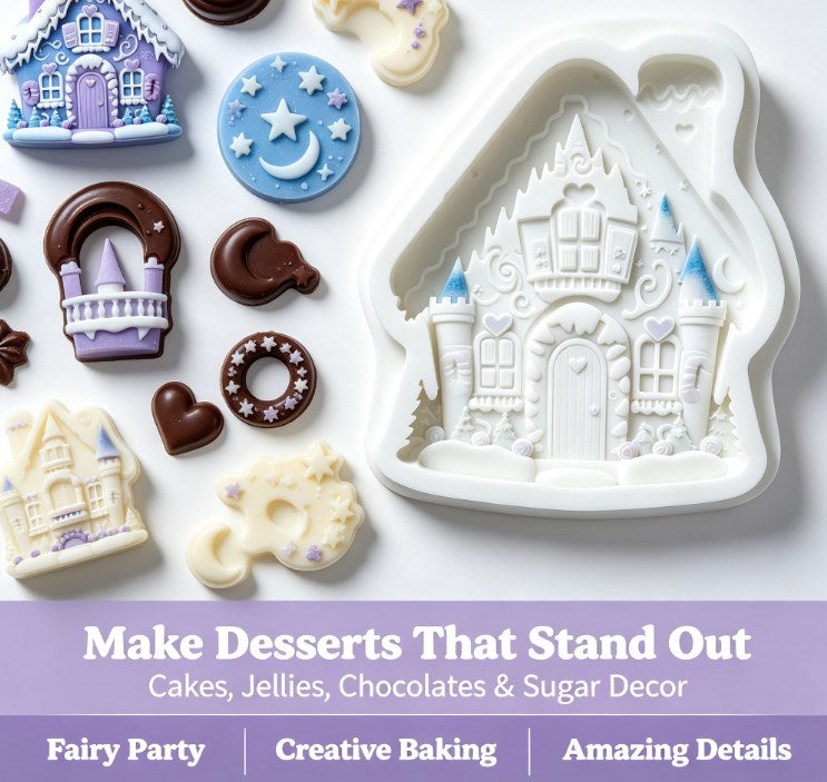 3D Fairy Tale Gingerbread House Silicone Mold - Whimsical Winter Cottage & Castle Mold for Handmade Soap, Chocolate, Candle, Resin, Cake Decorating & Holiday DIY Crafts