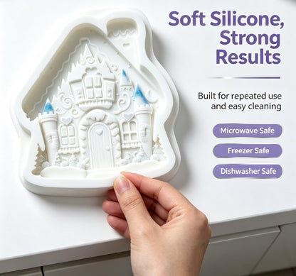 3D Fairy Tale Gingerbread House Silicone Mold - Whimsical Winter Cottage & Castle Mold for Handmade Soap, Chocolate, Candle, Resin, Cake Decorating & Holiday DIY Crafts