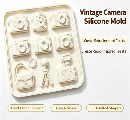 Camera Themed Silicone Baking Mold - Vintage Retro Cameras, Tripod, Bag & Lens Cavities - Food-Grade Non-Stick Chocolate, Fondant, Candy, and Resin Mold for DIY Crafting, Cake Decorating & Photography Lovers