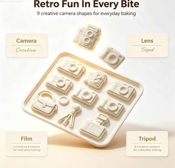 Camera Themed Silicone Baking Mold - Vintage Retro Cameras, Tripod, Bag & Lens Cavities - Food-Grade Non-Stick Chocolate, Fondant, Candy, and Resin Mold for DIY Crafting, Cake Decorating & Photography Lovers