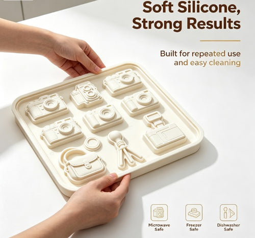 Camera Themed Silicone Baking Mold - Vintage Retro Cameras, Tripod, Bag & Lens Cavities - Food-Grade Non-Stick Chocolate, Fondant, Candy, and Resin Mold for DIY Crafting, Cake Decorating & Photography Lovers