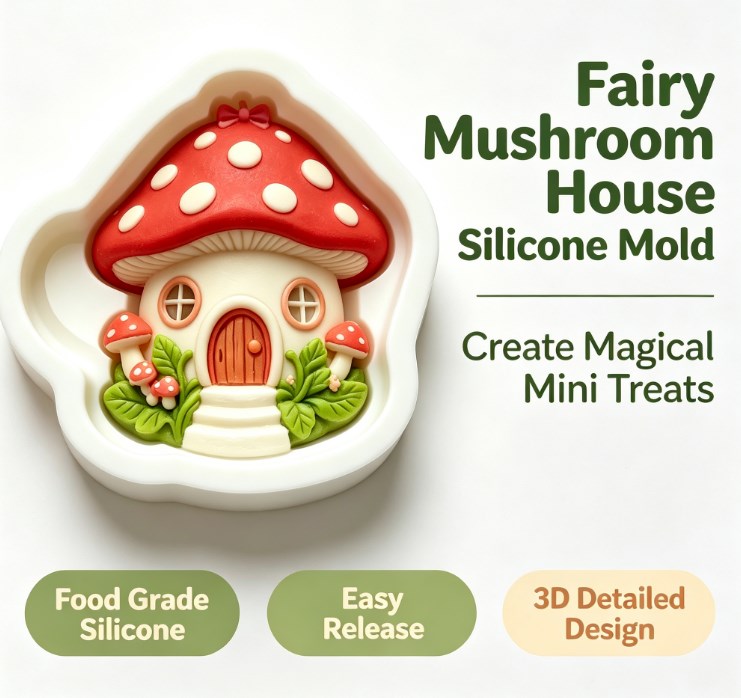 Fairy Tale Mushroom House Silicone Mold - 3D Cute Toadstool Cottage Fondant, Chocolate, Candy, and Soap Mold - Food-Grade Non-Stick Baking Tool for Cake Decorating, Parties & DIY Crafting
