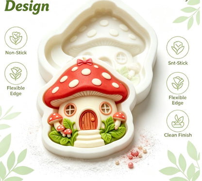 Fairy Tale Mushroom House Silicone Mold - 3D Cute Toadstool Cottage Fondant, Chocolate, Candy, and Soap Mold - Food-Grade Non-Stick Baking Tool for Cake Decorating, Parties & DIY Crafting