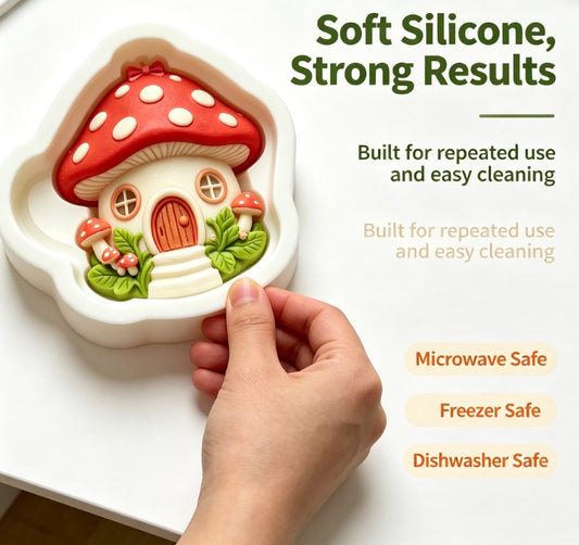 Fairy Tale Mushroom House Silicone Mold - 3D Cute Toadstool Cottage Fondant, Chocolate, Candy, and Soap Mold - Food-Grade Non-Stick Baking Tool for Cake Decorating, Parties & DIY Crafting