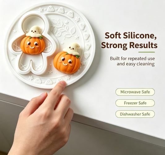 Kawaii Halloween Pumpkin & Ghost Silicone Mold - 3D Cute Ghost Sitting on Pumpkin Mold for Fondant, Chocolate, Soap, Candle, Resin Crafts & Fall Baking