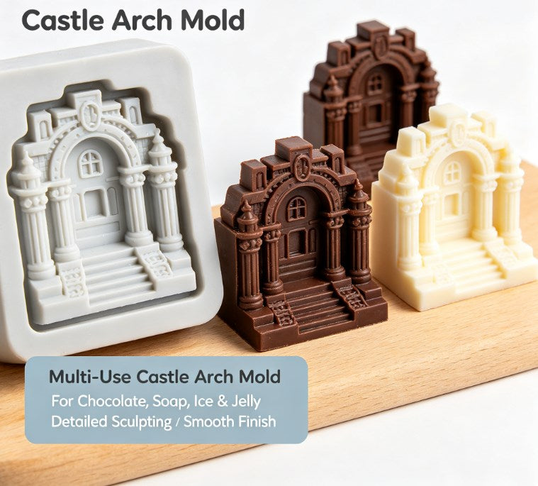 Mini Vintage Castle Silicone Molds - 4-Piece Set for Fondant, Chocolate, Cake Decorating, Soap & Resin - Food-Grade, Non-Stick, Easy Release Architecture Mold for DIY Crafting and Baking