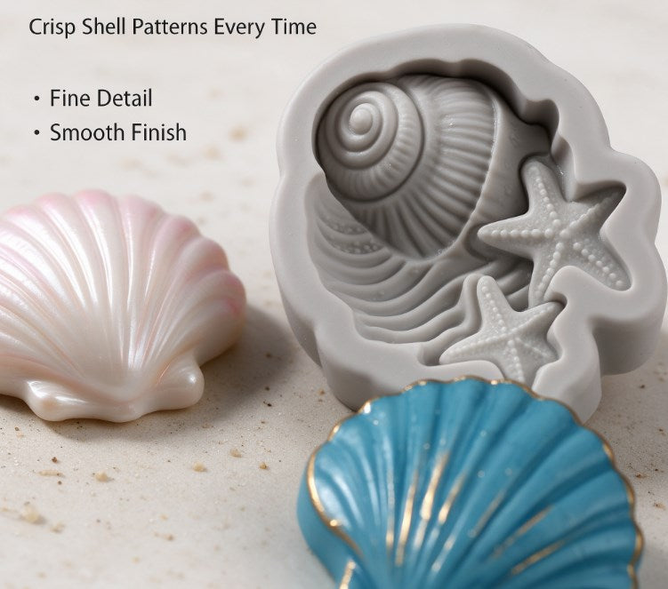 Ocean Theme Seashell & Starfish Silicone Mold - 3D Marine Conch Shell Mold for Soap, Candle, Resin Crafts, Fondant, Chocolate & Coastal DIY Home Decor