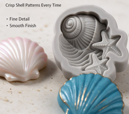 Ocean Theme Seashell & Starfish Silicone Mold - 3D Marine Conch Shell Mold for Soap, Candle, Resin Crafts, Fondant, Chocolate & Coastal DIY Home Decor
