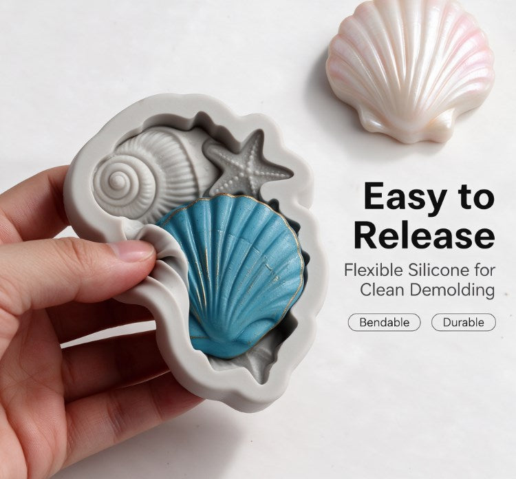 Ocean Theme Seashell & Starfish Silicone Mold - 3D Marine Conch Shell Mold for Soap, Candle, Resin Crafts, Fondant, Chocolate & Coastal DIY Home Decor