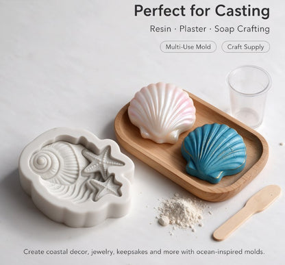 Ocean Theme Seashell & Starfish Silicone Mold - 3D Marine Conch Shell Mold for Soap, Candle, Resin Crafts, Fondant, Chocolate & Coastal DIY Home Decor