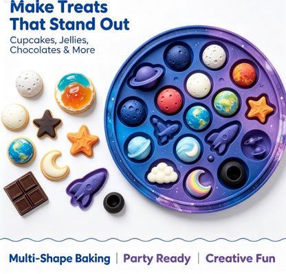 Silicone Planet Mold - 15-in-1 Space Adventure Chocolate & Candy Mold - Food-Grade & Non-Stick - Perfect for DIY Baking, Kids' Birthdays & Educational Treats